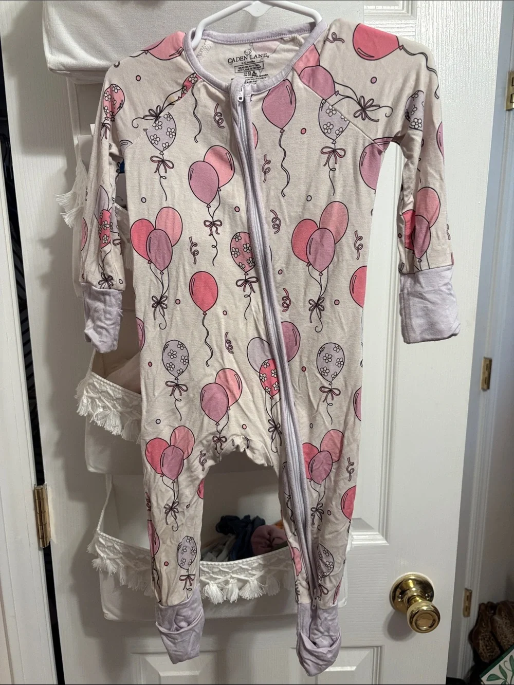 Caden Lane Pink Balloon Print Footed One-Piece